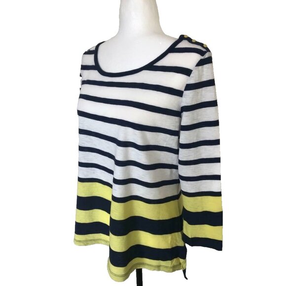 PILCRO and the LETTERPRESS Striped Cotton Top Size Small Yellow White Navy Blue - Picture 4 of 7